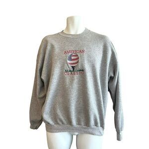 Mens XL Sweatshirt Gray American Golf Classic Embroidered Red White Blue Vtg